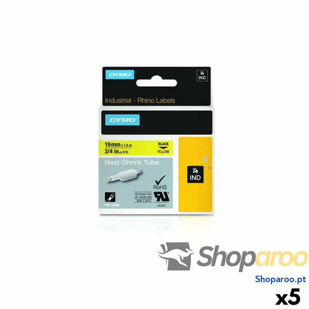 Cinta laminada para máquinas rotuladoras Dymo 19 mm x 1,5 m Preto Amarelo (5 Unidades)