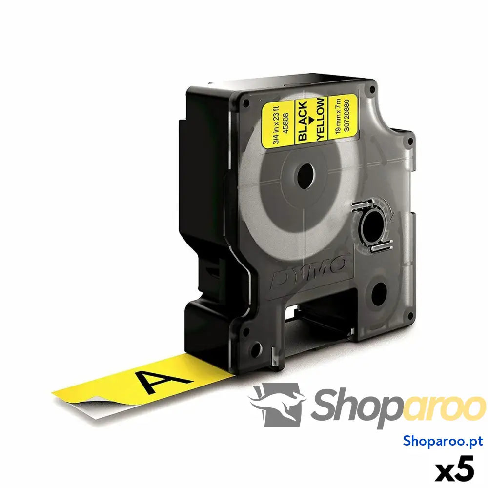 Cinta laminada para máquinas rotuladoras Dymo D1-19 45808 LabelManager™ Preto Amarelo (5 Unidades)
