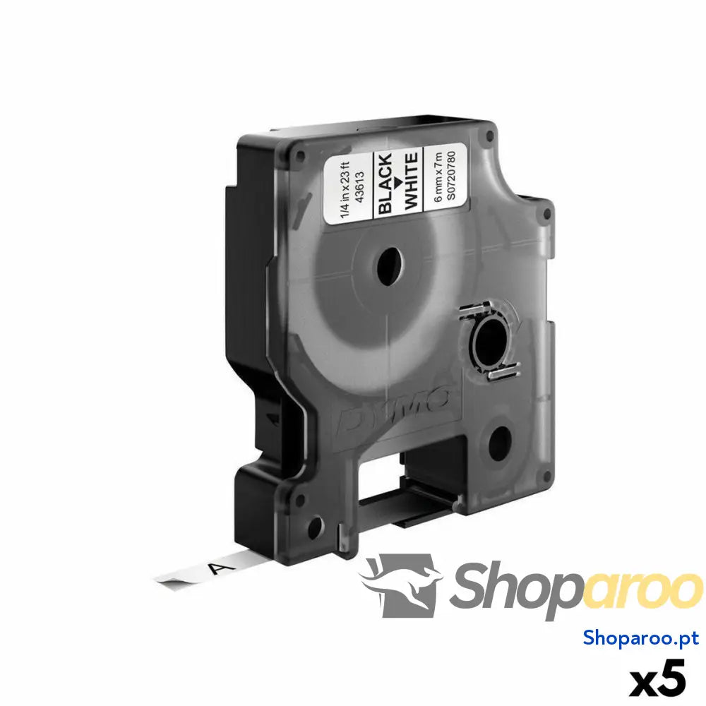Cinta laminada para máquinas rotuladoras Dymo D1 43613 6 mm LabelManager™ Branco Preto (5 Unidades)
