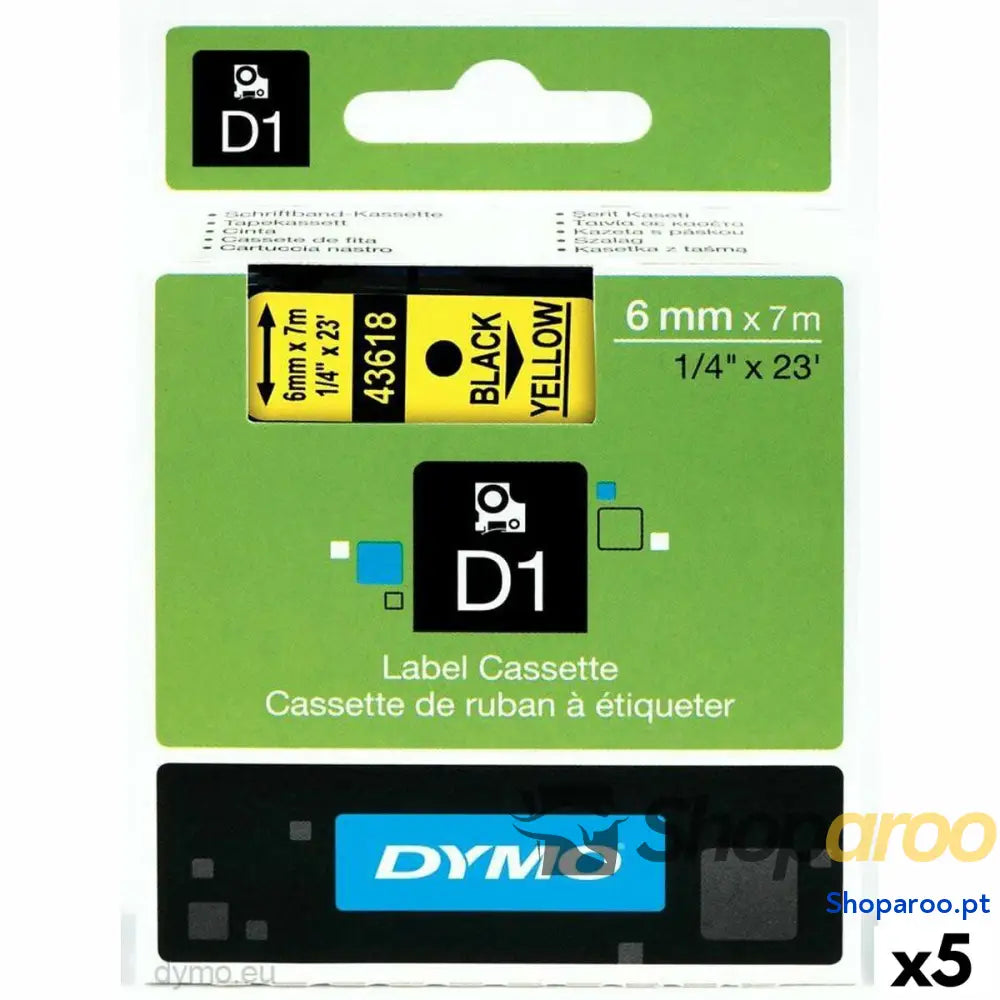 Cinta laminada para máquinas rotuladoras Dymo D1 43618 6 mm LabelManager™ Amarelo (5 Unidades)