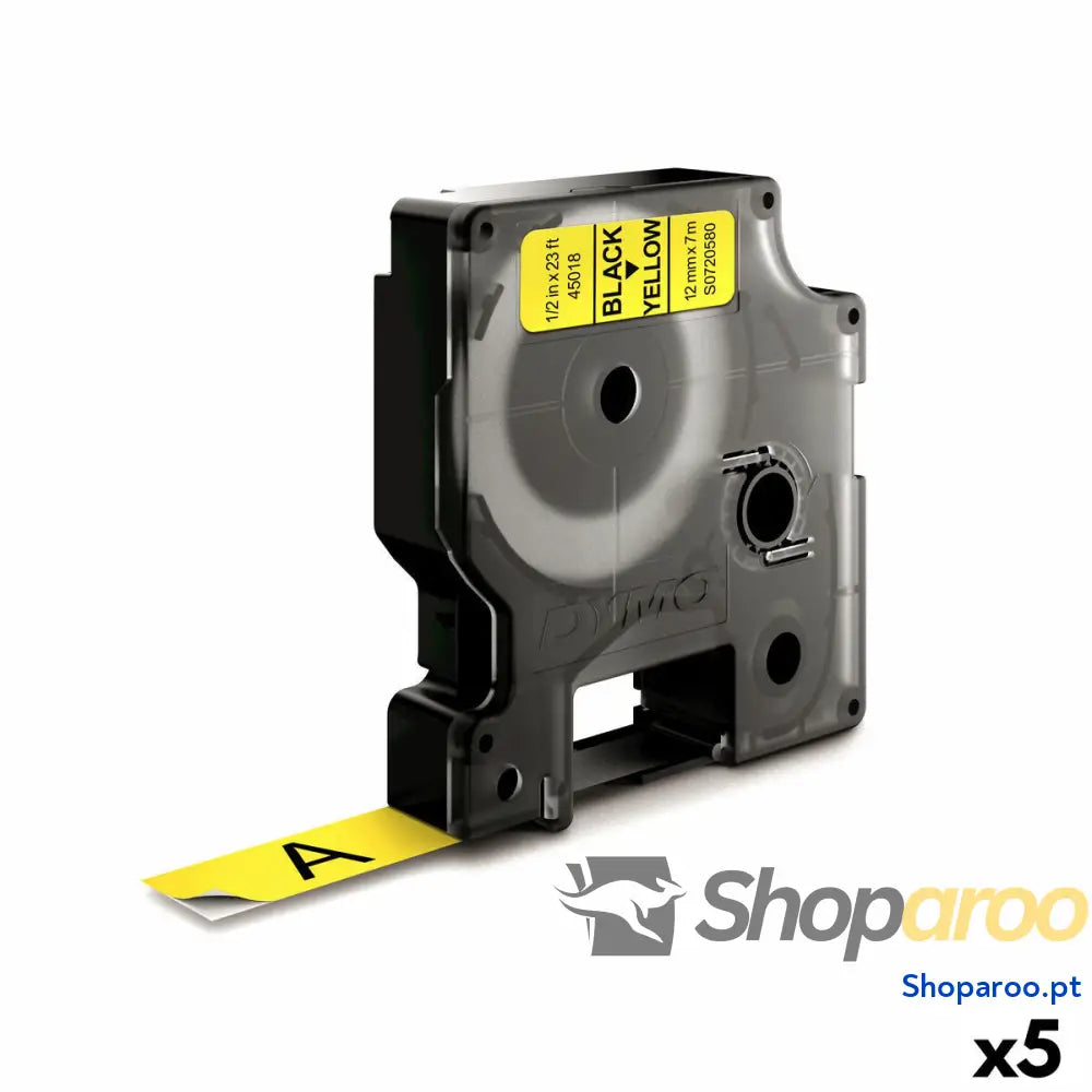 Cinta laminada para máquinas rotuladoras Dymo D1 45018 12 mm LabelManager™ Amarelo Preto (5 Unidades)