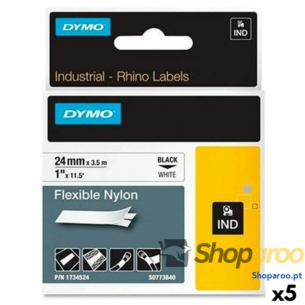 Cinta laminada para máquinas rotuladoras Dymo Rhino Preto Branco (5 Unidades)