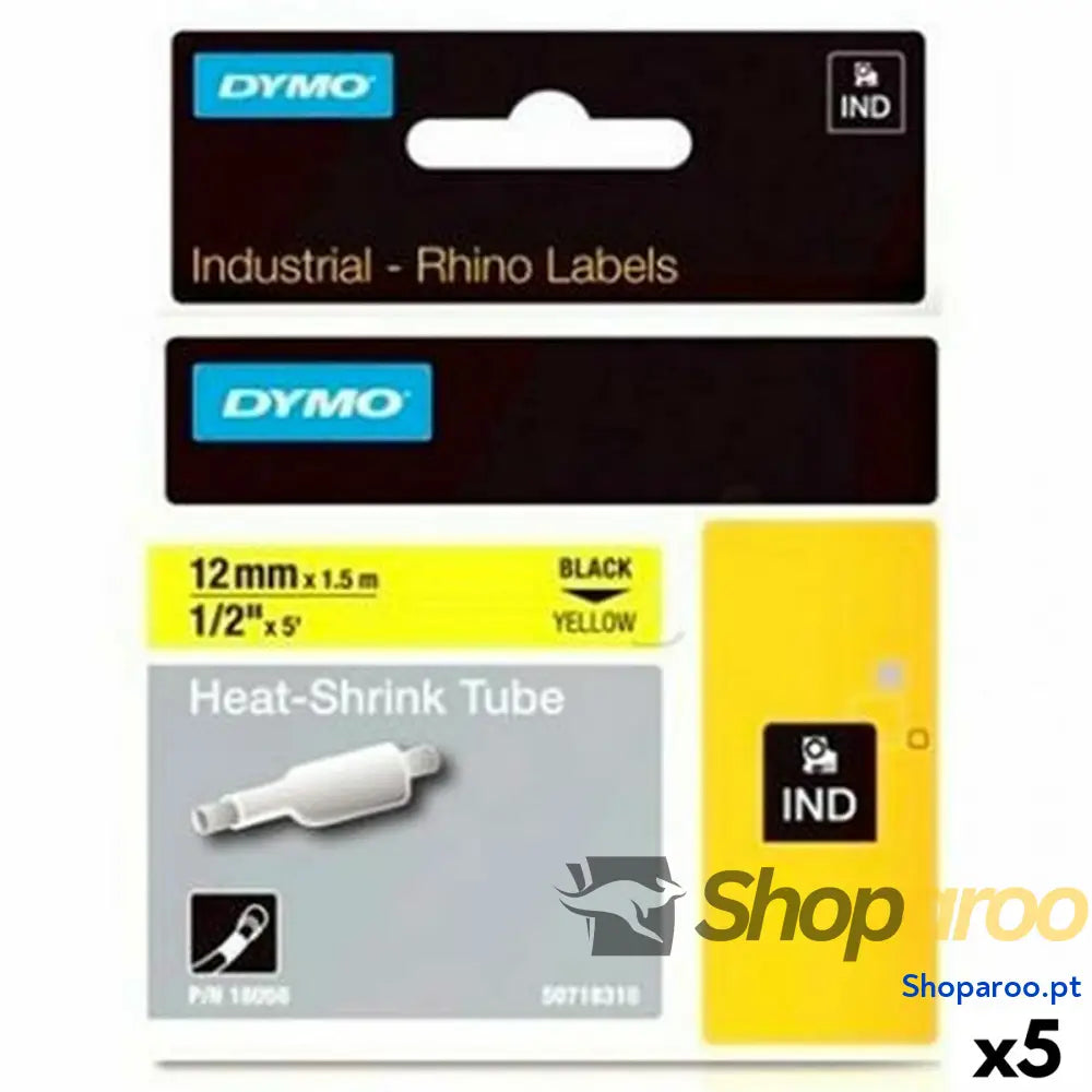 Cinta laminada para máquinas rotuladoras Rhino Dymo ID1-12 Amarelo Preto 12 x 1,5 mm (5 Unidades)