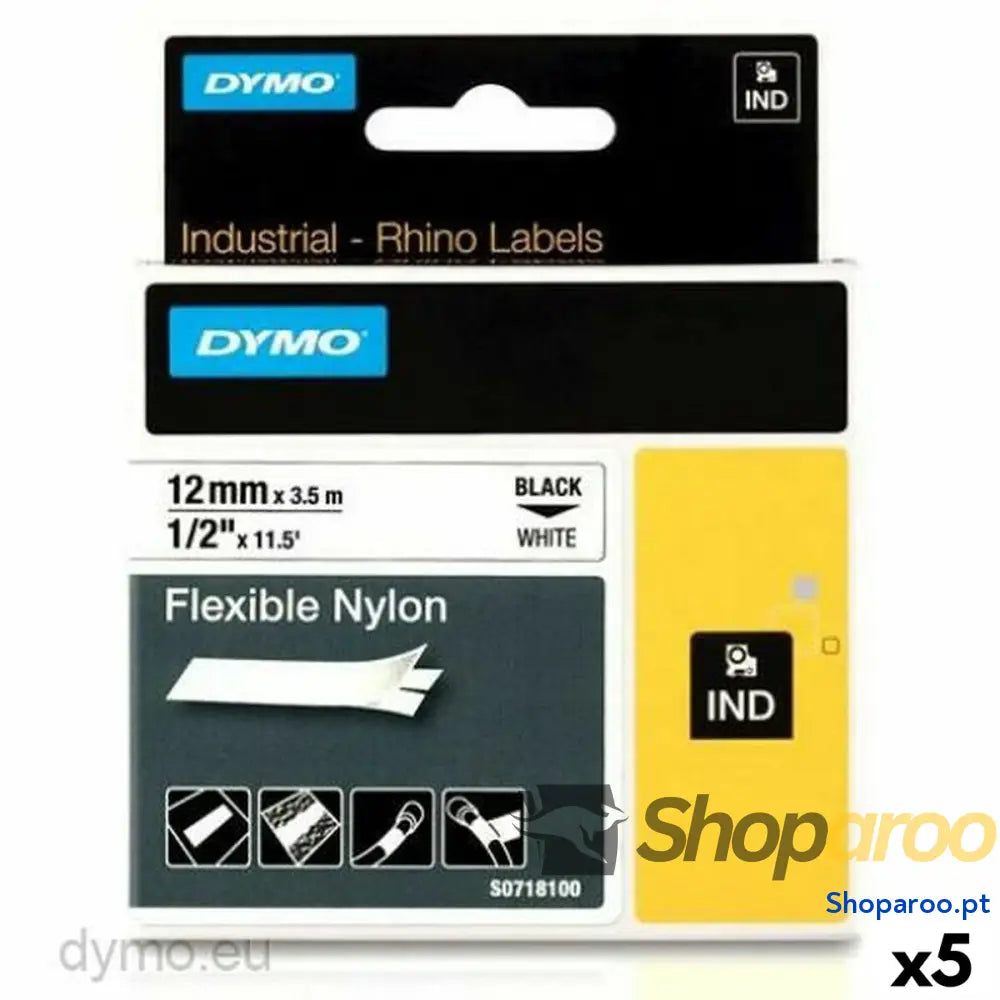 Cinta laminada para máquinas rotuladoras Rhino Dymo ID1-12 12 x 3,5 mm Preto Branco Autoadesivas (5 Unidades)