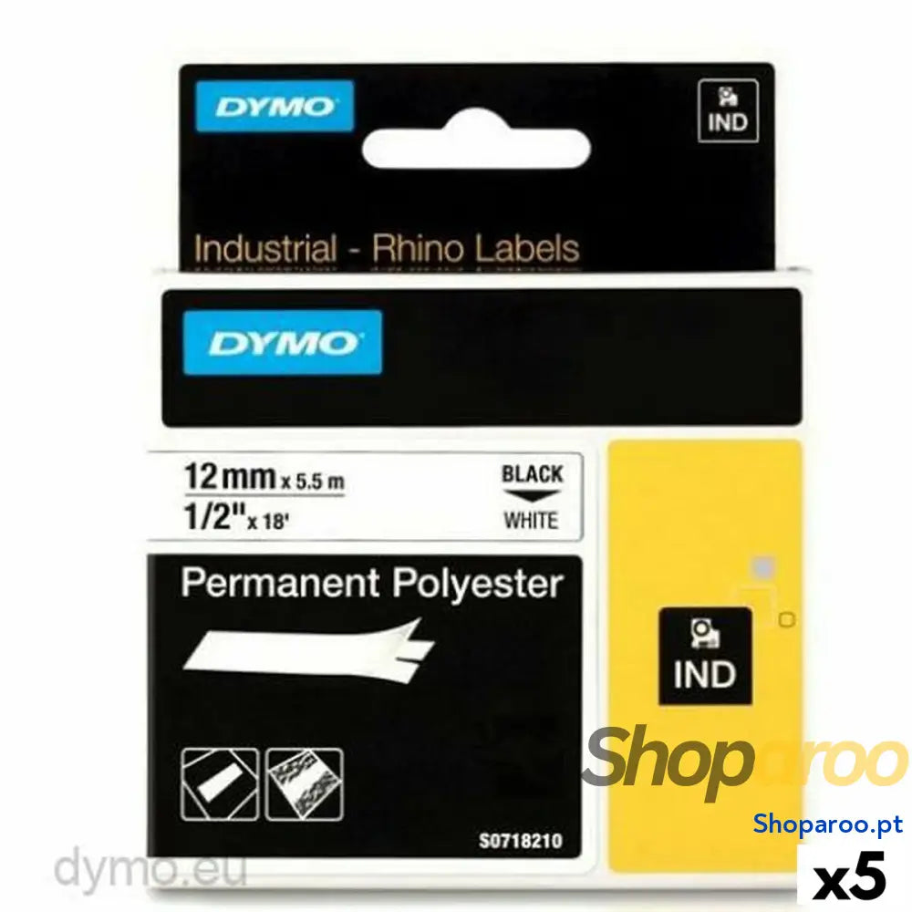 Cinta laminada para máquinas rotuladoras Rhino Dymo ID1-12 12 x 5,5 mm Preto Branco Autoadesivas (5 Unidades)