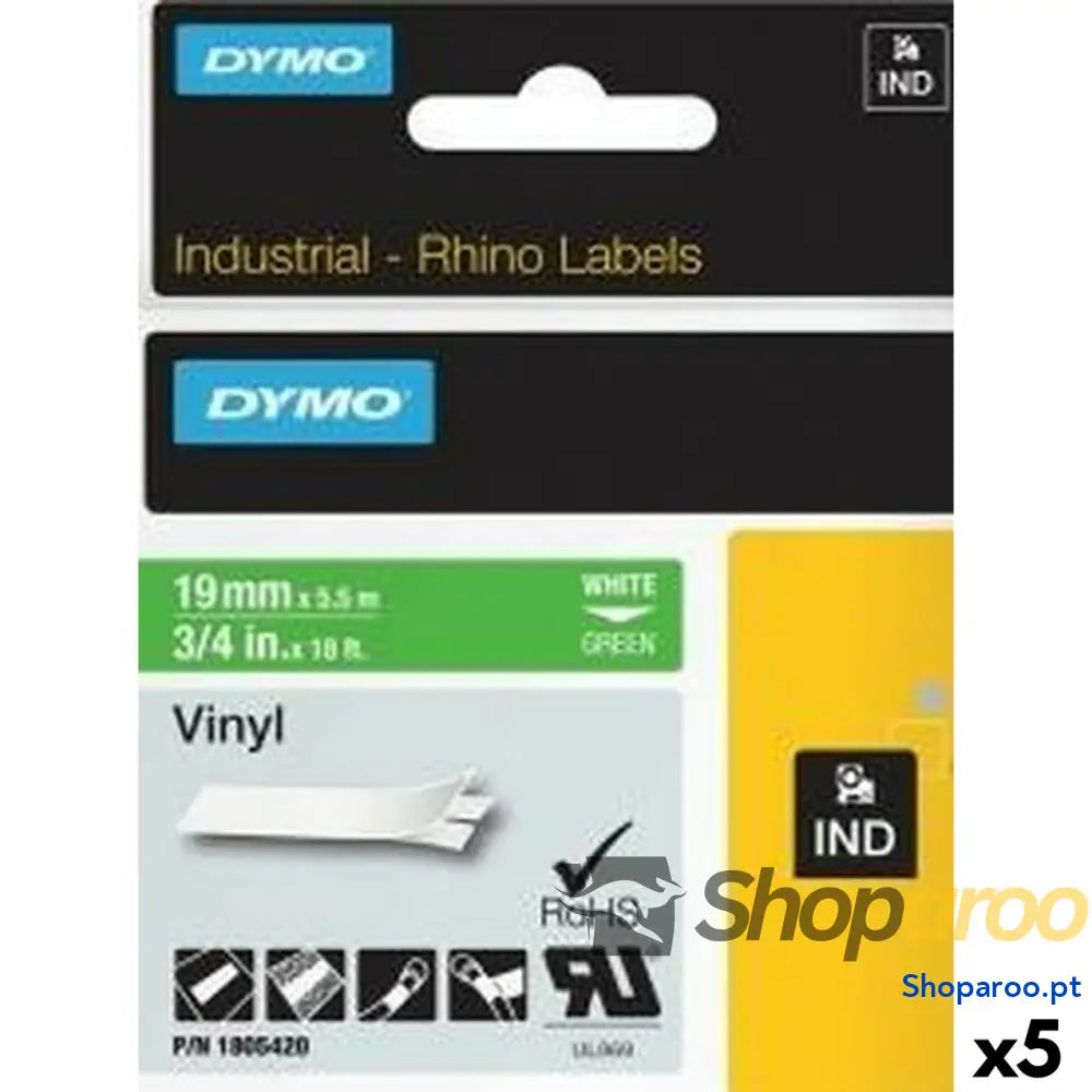 Cinta laminada para máquinas rotuladoras Rhino Dymo ID1-19 19 x 5,5 mm Branco Verde Etiqueta Autoadesivas (5 Unidades)
