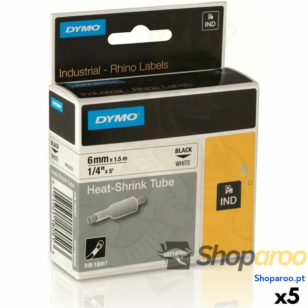 Cinta laminada para máquinas rotuladoras Rhino Dymo ID1-6 Branco Preto 6 x 1,5 mm (5 Unidades)