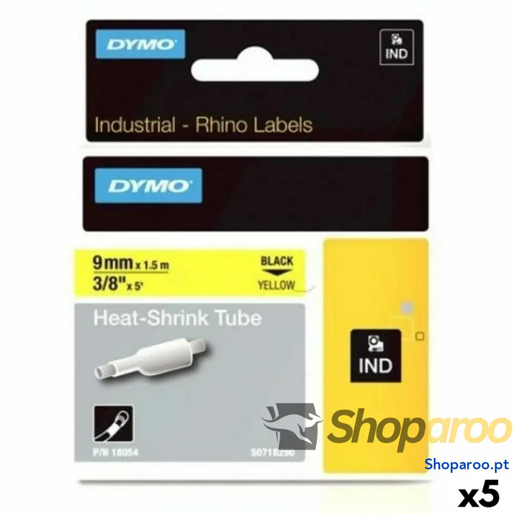 Cinta laminada para máquinas rotuladoras Rhino Dymo ID1-9 Amarelo Preto 9 x 1,5 mm (5 Unidades)
