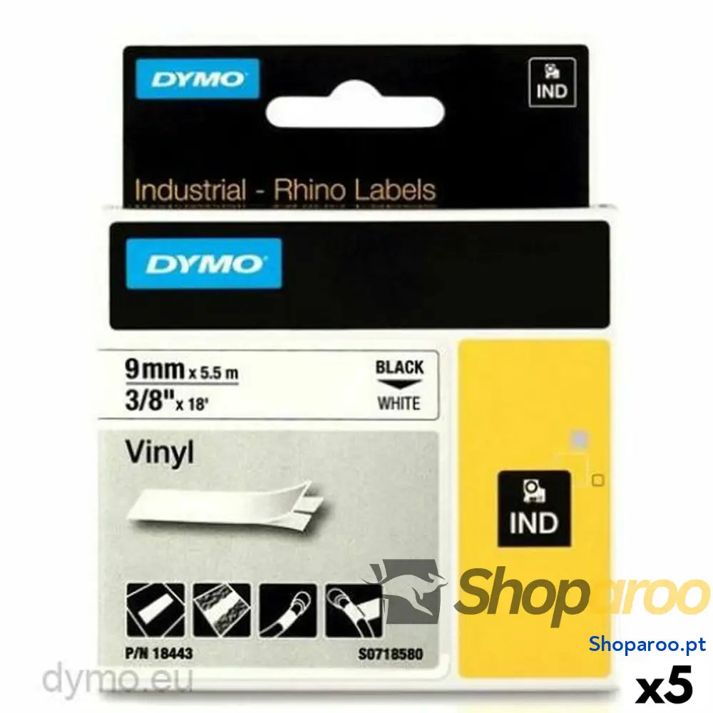 Cinta laminada para máquinas rotuladoras Rhino Dymo ID1-9 Branco Preto 9 x 5,5 mm Etiqueta (5 Unidades)