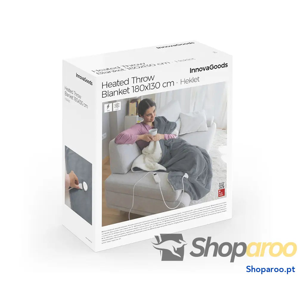 Cobertor Elétrico Heklet InnovaGoods Branco Cinzento 130 x 180 cm 160 W