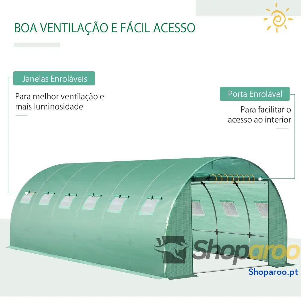 Cobertura de Estufa Túnel 6x3x2m Substituição Polietileno com 12 Janelas e Portas Enroláveis Proteção Plantas