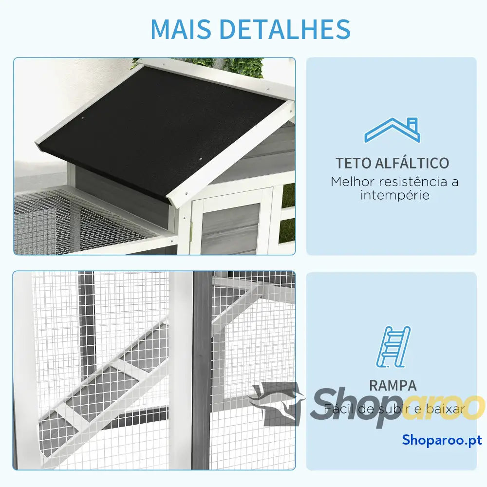 Coelheira de Madeira Exterior 2 Níveis com Rampa e Bandeja Removível