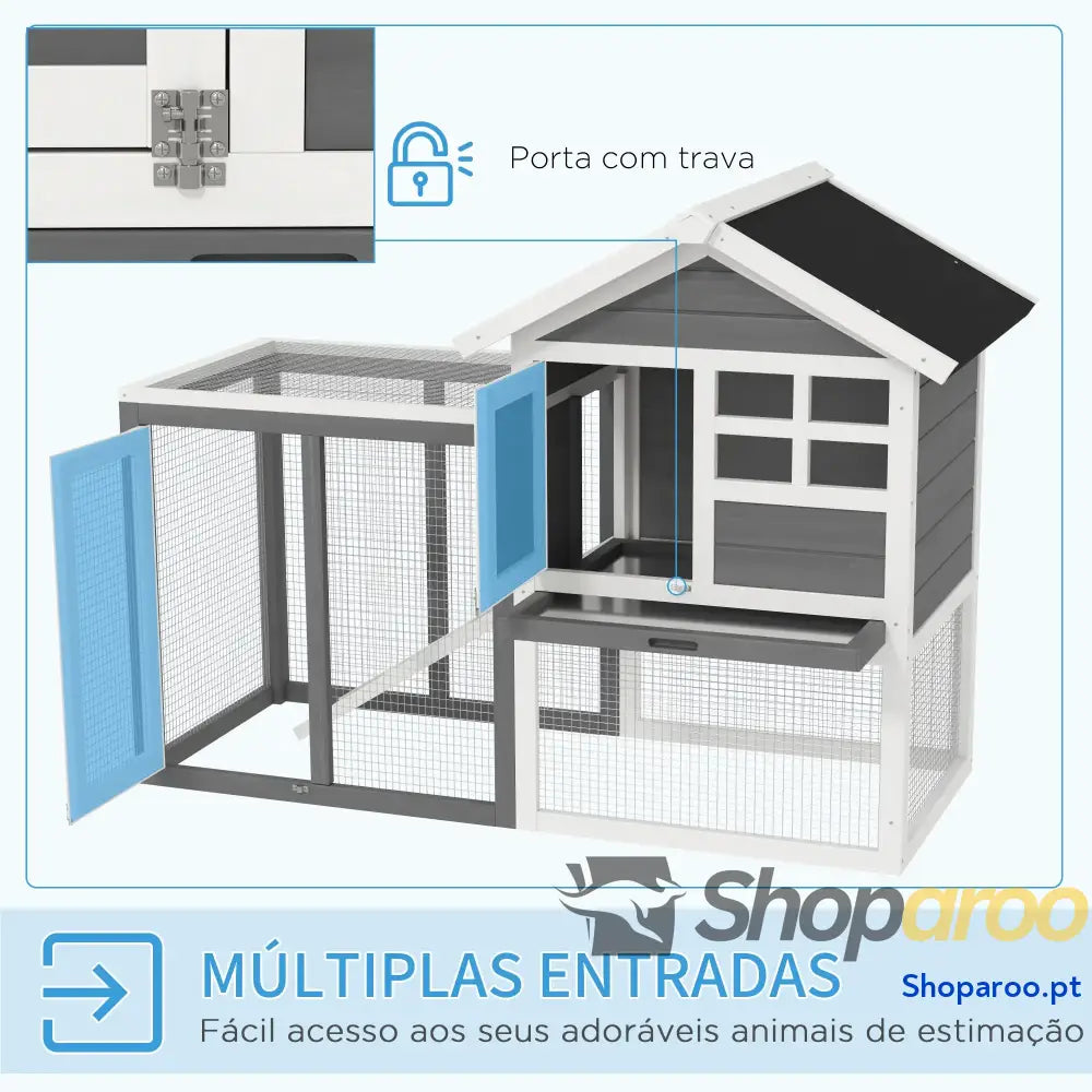 Coelheira de Madeira Exterior 2 Níveis com Rampa e Bandeja Removível