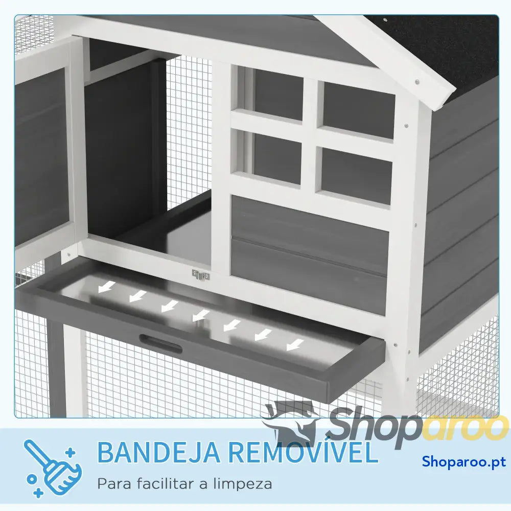 Coelheira de Madeira Exterior 2 Níveis com Rampa e Bandeja Removível