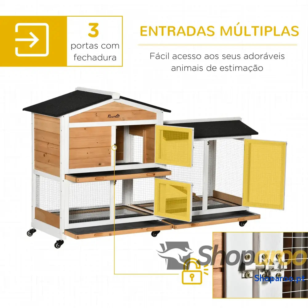 Coelheira de Madeira Grande para Coelhos com Rampa e Tabuleiro Removível