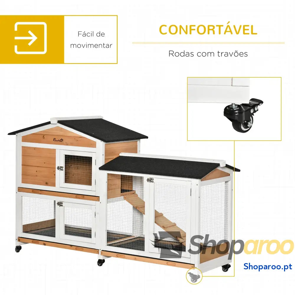 Coelheira de Madeira Grande para Coelhos com Rampa e Tabuleiro Removível
