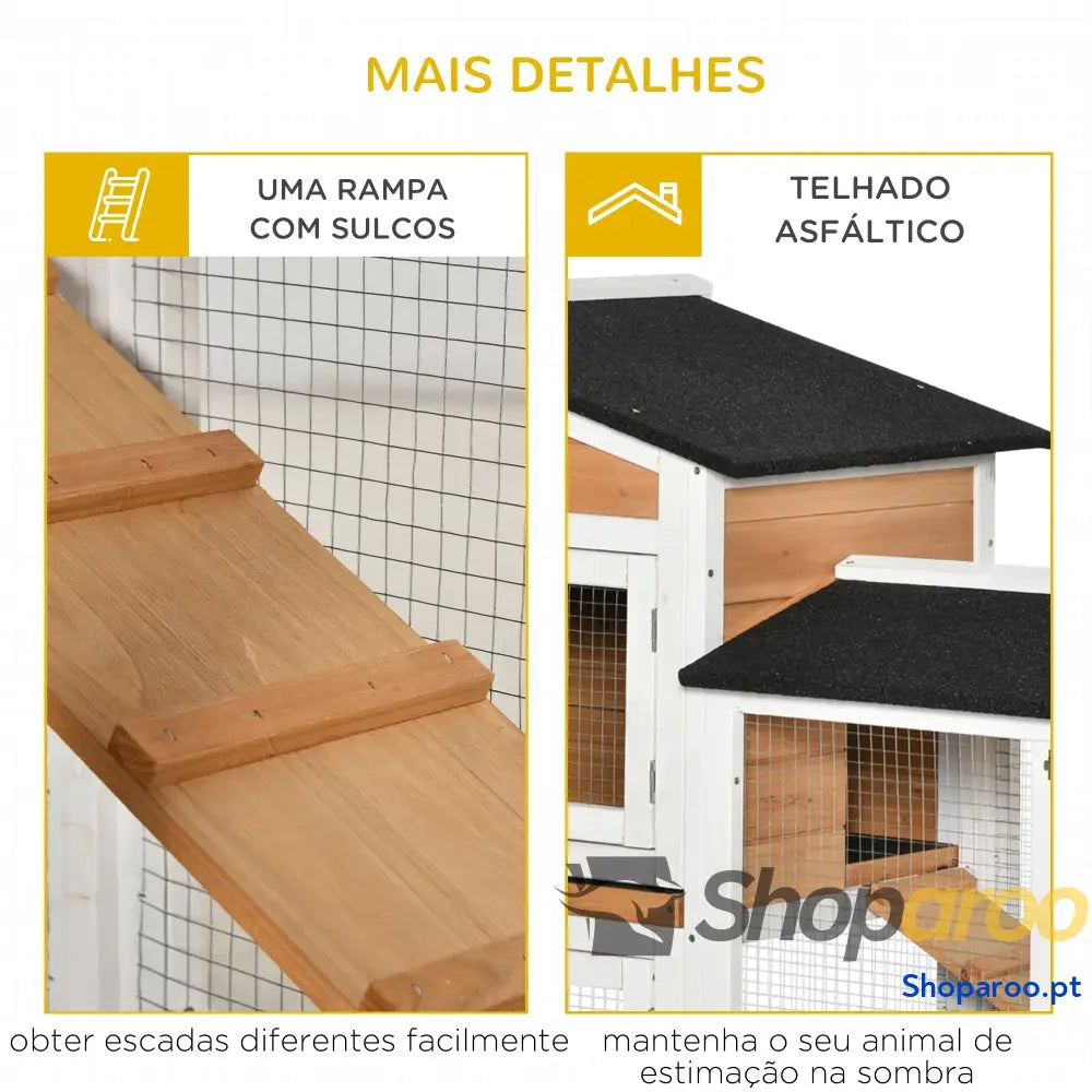 Coelheira de Madeira Grande para Coelhos com Rampa e Tabuleiro Removível