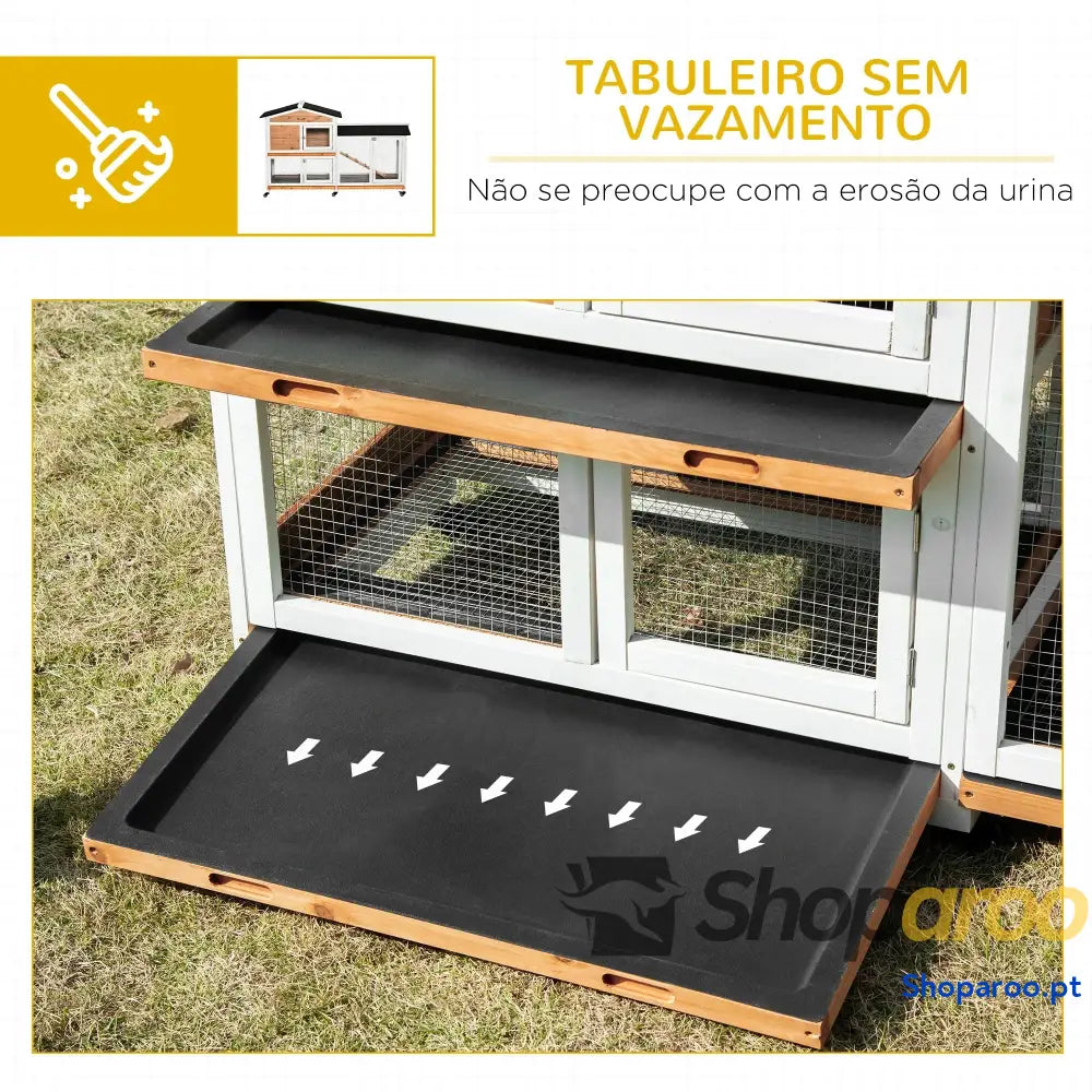 Coelheira de Madeira Grande para Coelhos com Rampa e Tabuleiro Removível