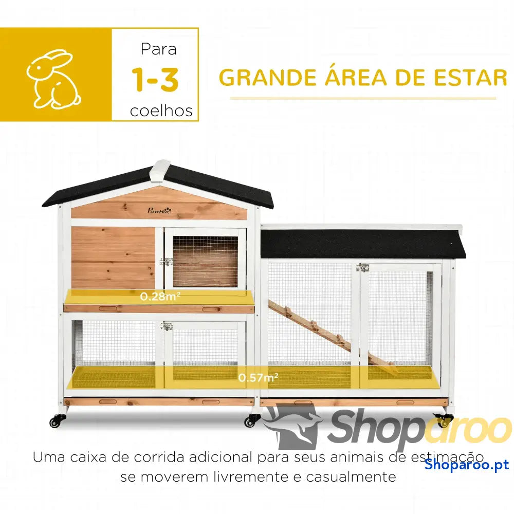 Coelheira de Madeira Grande para Coelhos com Rampa e Tabuleiro Removível