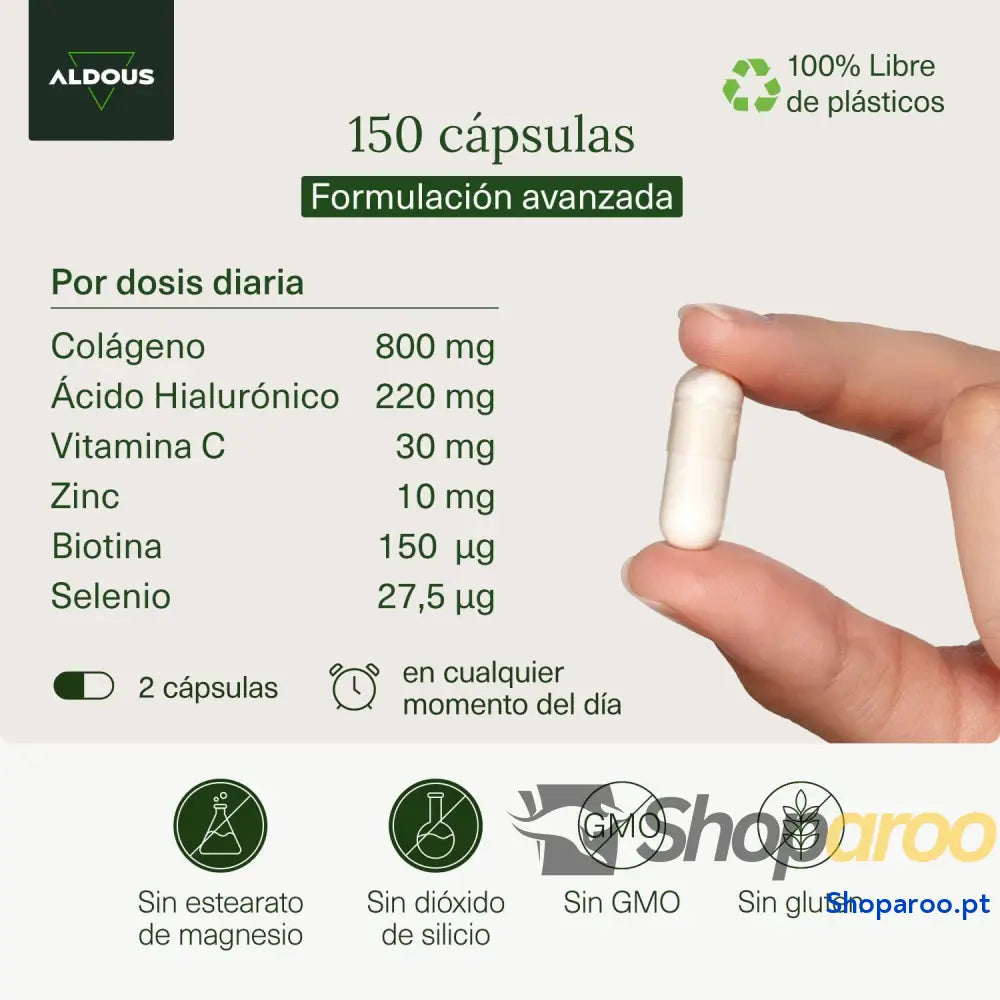 Colágeno hidrolisado e ácido hialurónico em cápsulas vegetais 150 unidades