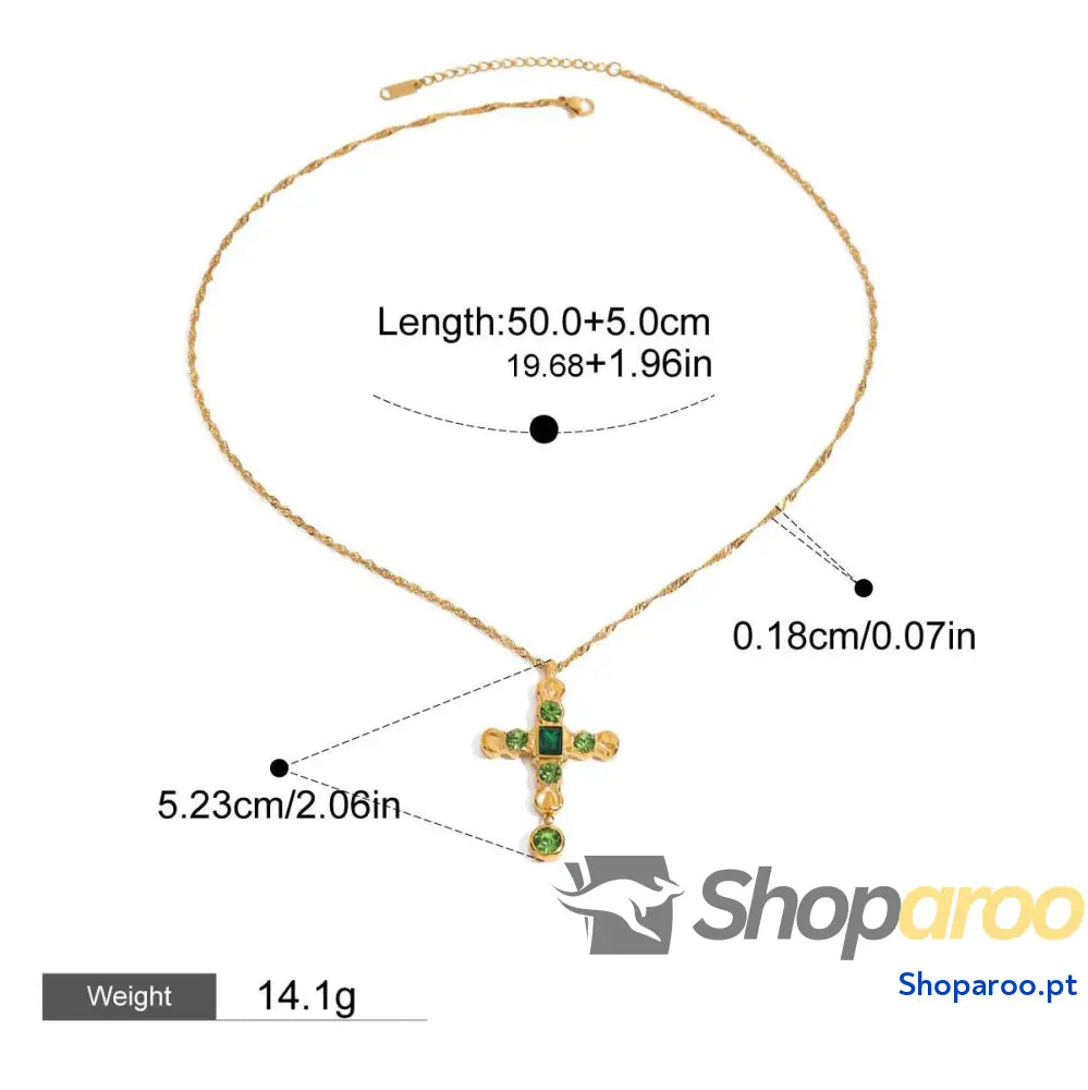 Colar clássico da moda com design de pedra preciosa incrustada em cruz ouro 18 quilates