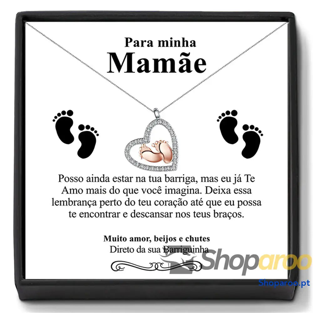 Colar com pendente de caixa oferta em forma coração oco pés pequenos cartão português para querida mãe
