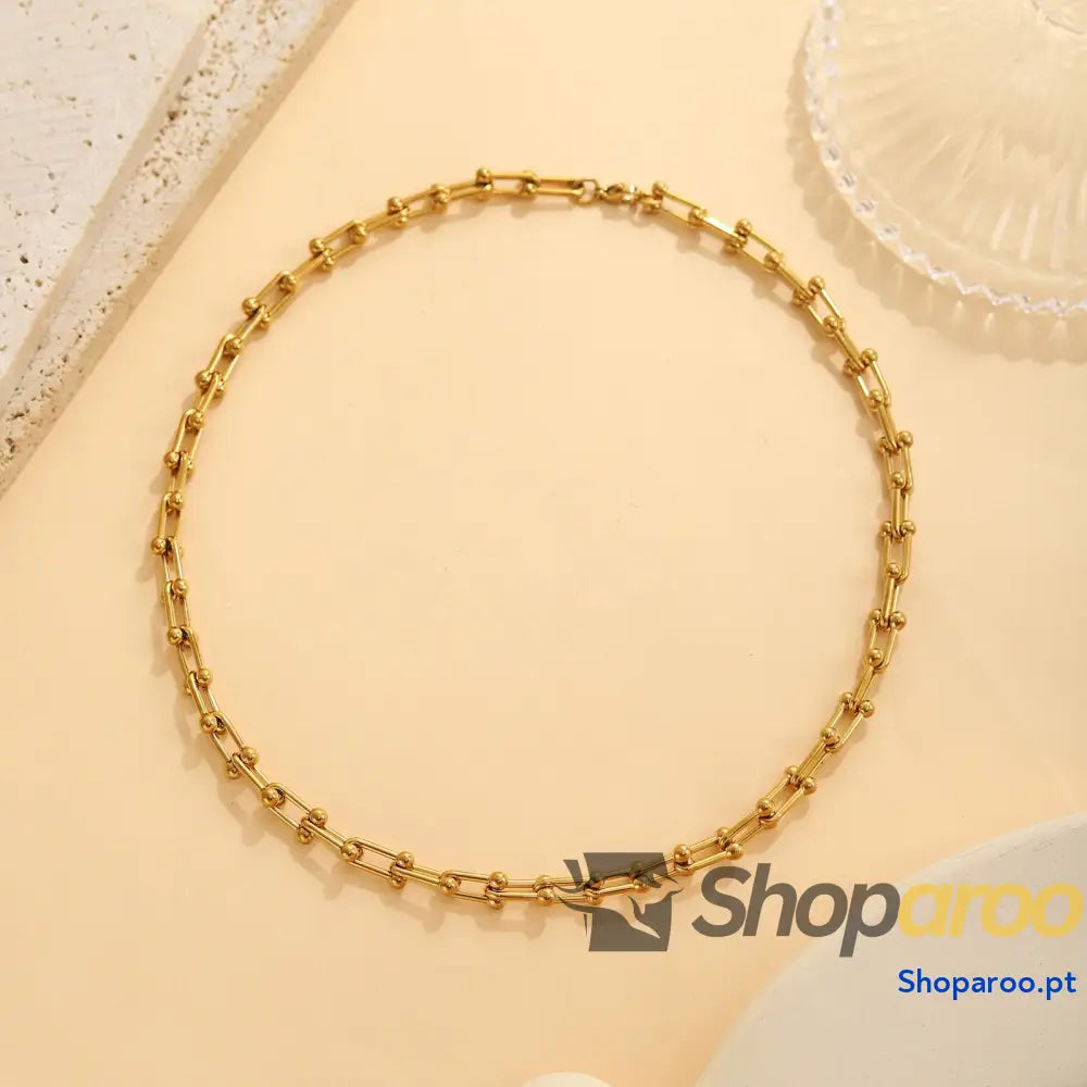 Colar com pulseira e fecho em forma de ferradura ouro 18k