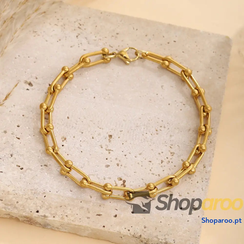 Colar com pulseira e fecho em forma de ferradura ouro 18k