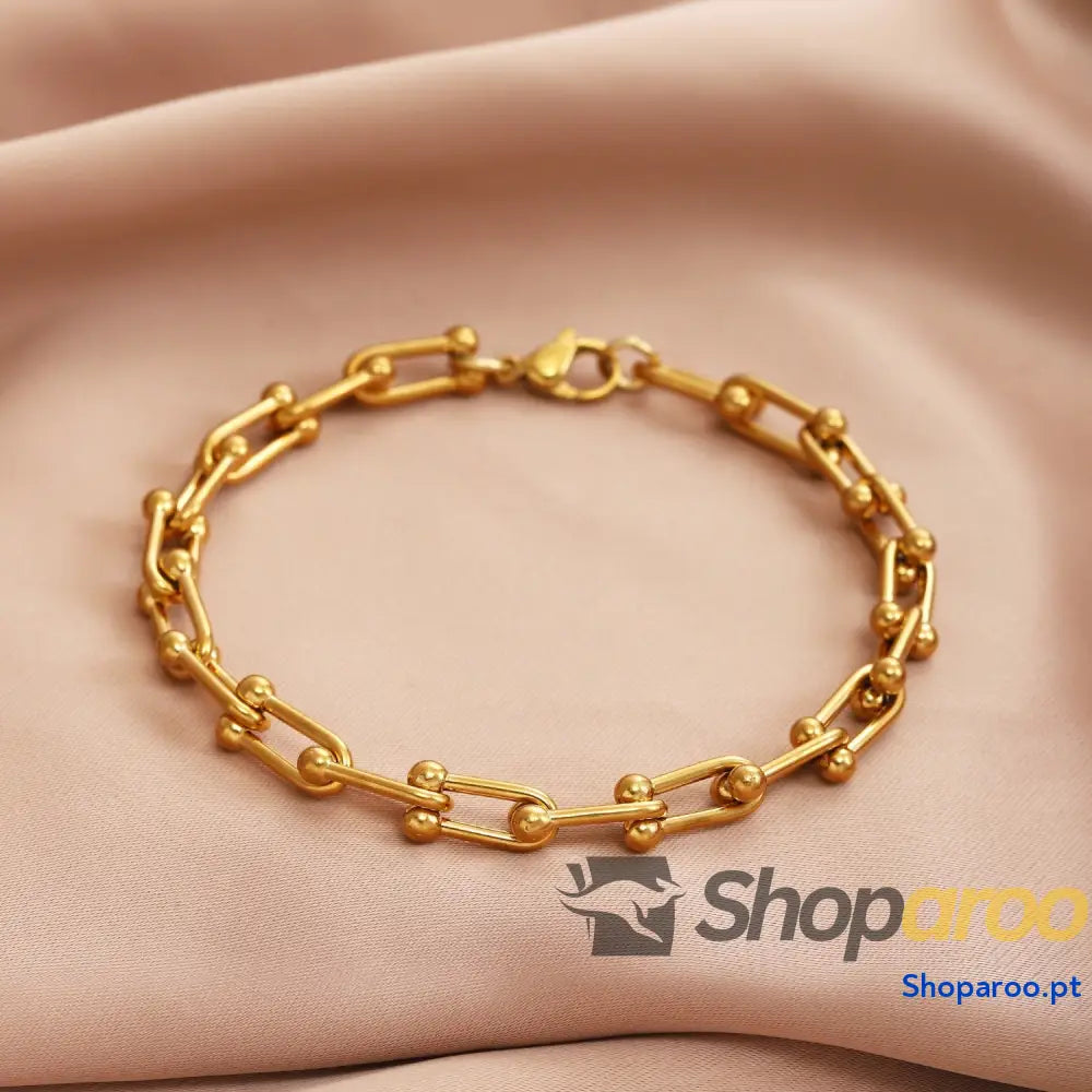Colar com pulseira e fecho em forma de ferradura ouro 18k