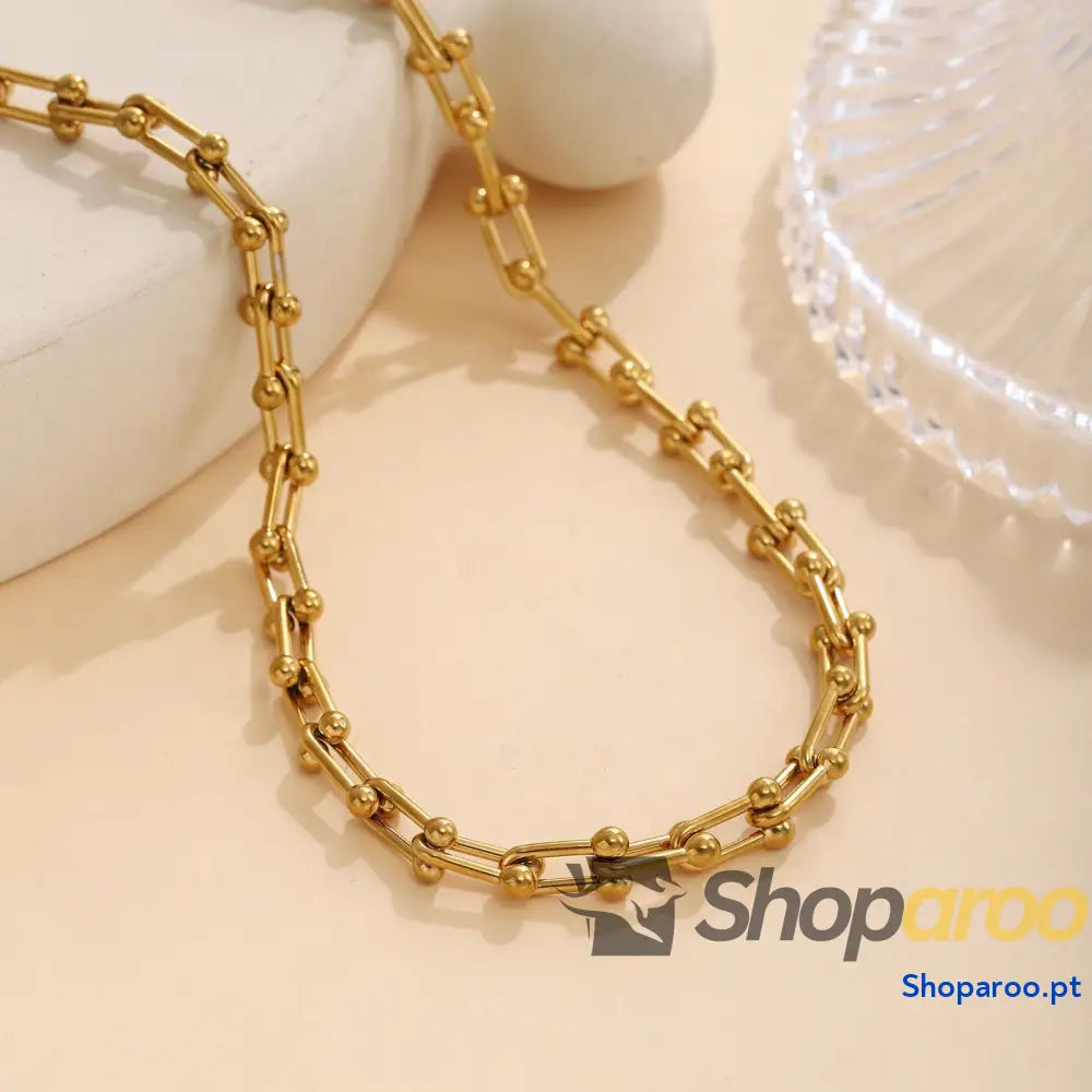 Colar com pulseira e fecho em forma de ferradura ouro 18k