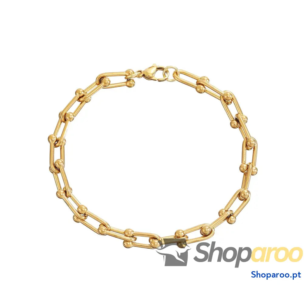 Colar com pulseira e fecho em forma de ferradura ouro 18k