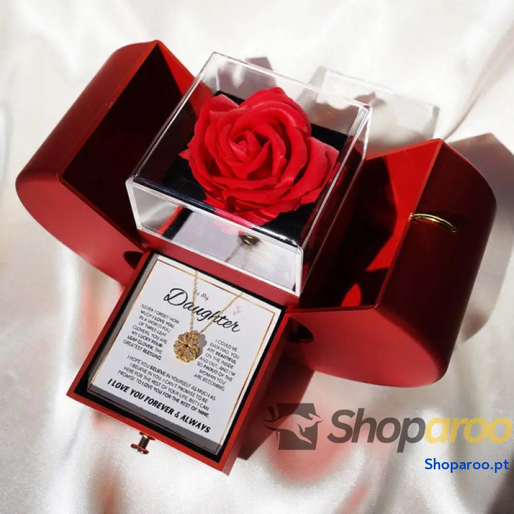 Colar Coração Trevo de Quatro Folhas com Zircónias em Aço Titânio Ouro 18K