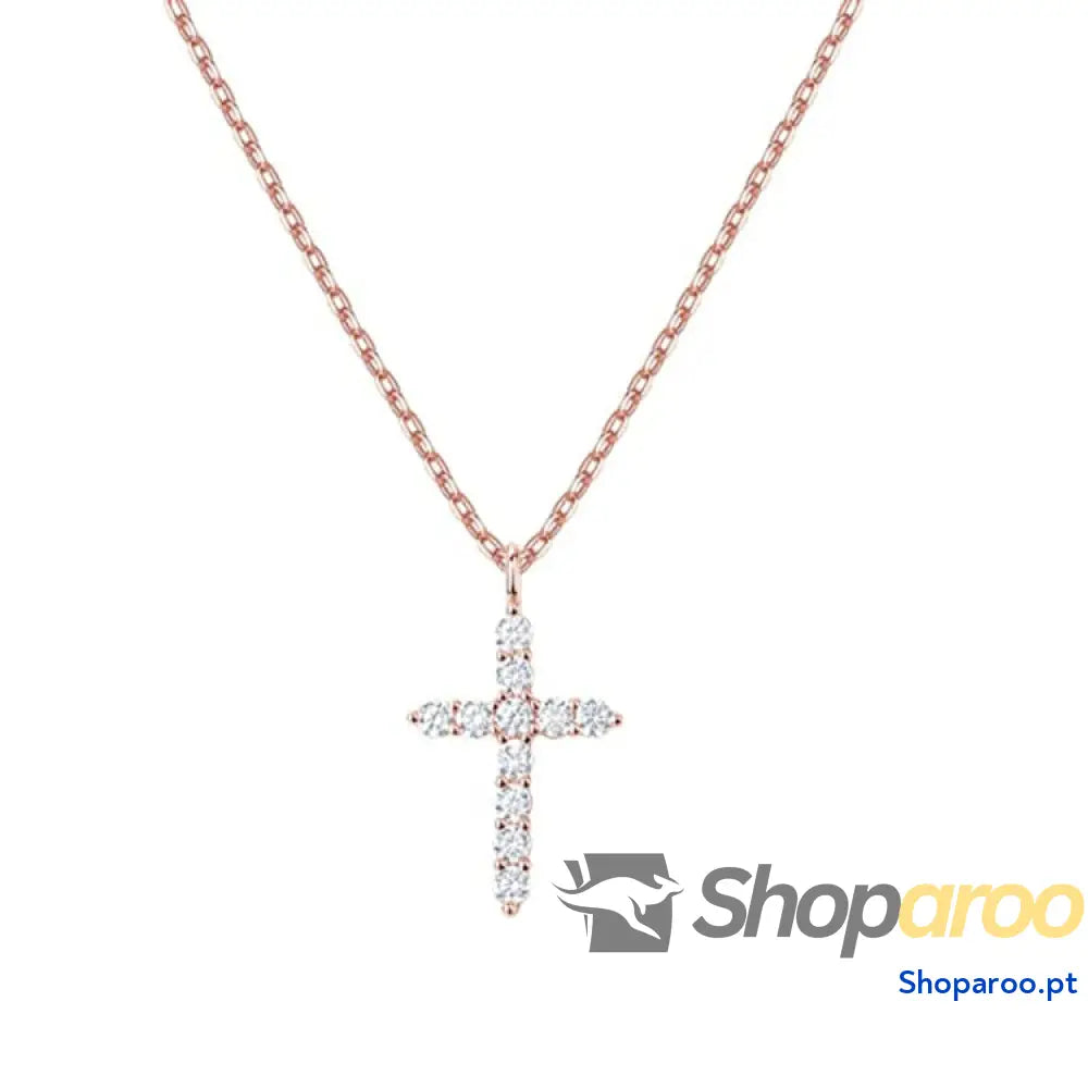 Colar Cruz Pequena com Zircónia Cúbica em Ouro Branco