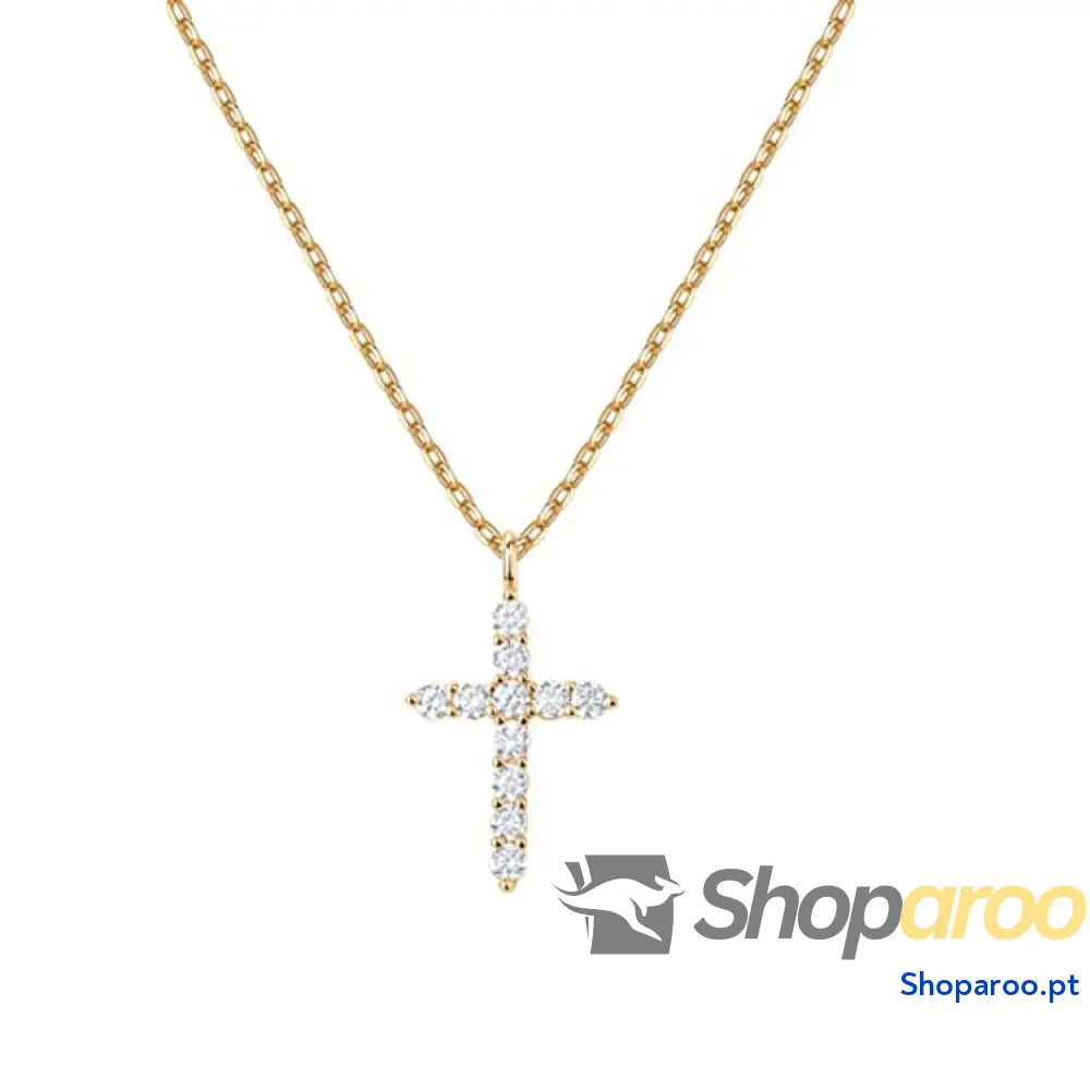 Colar Cruz Pequena com Zircónia Cúbica em Ouro Branco
