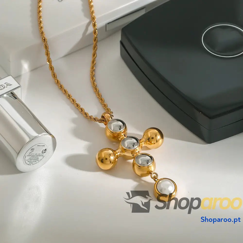 Colar de ouro design cruz minimalista luxo banhado 18 quilates