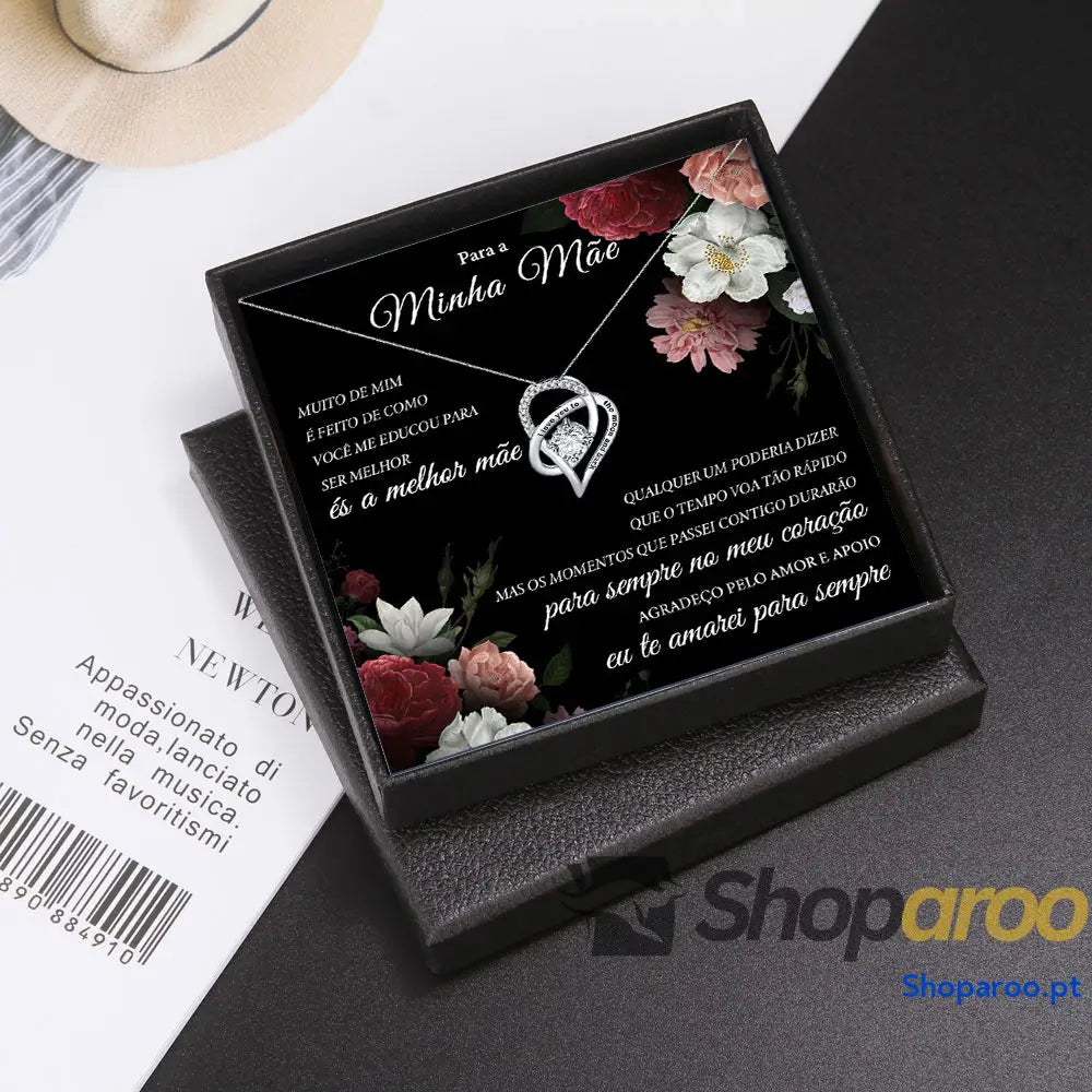 Colar requintado e luxuoso em forma de coração oco cravejado diamantes com cartão português caixa oferta alta qualidade