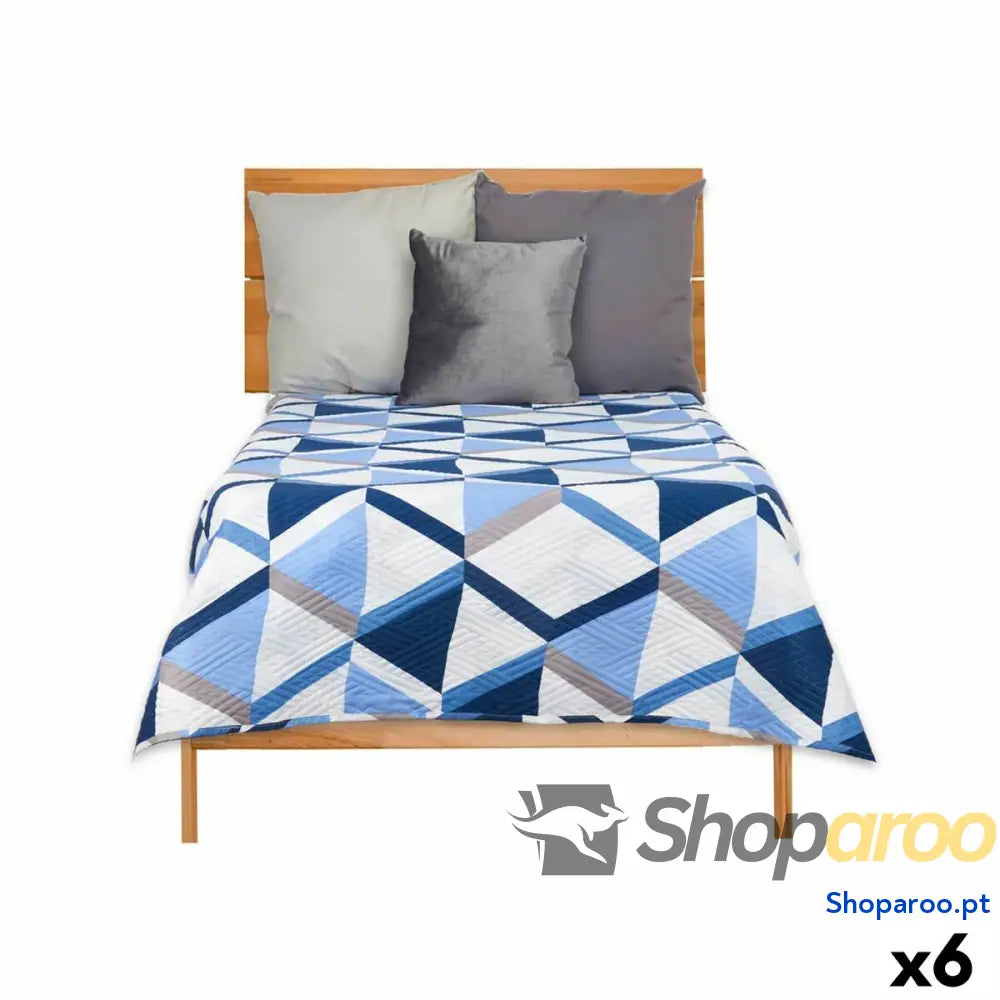 Colcha Reversível 180 x 260 cm Azul Branco (6 Unidades)