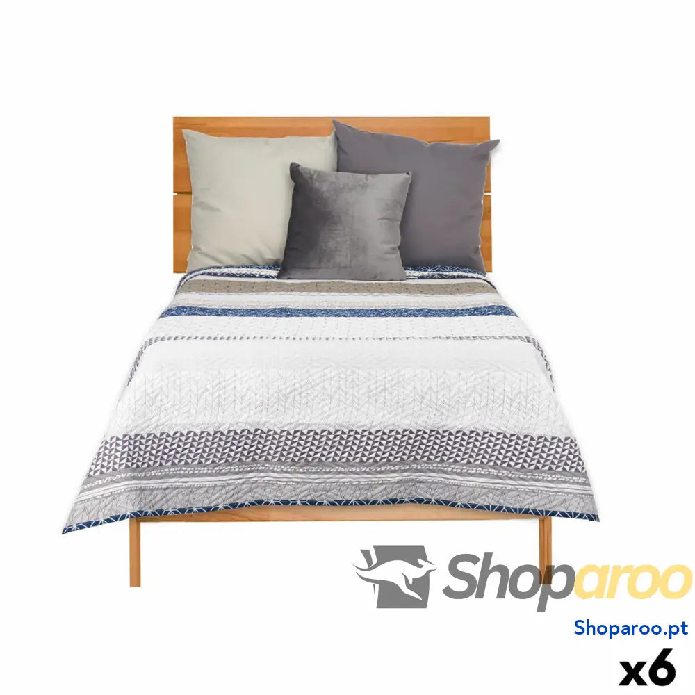 Colcha Reversível 180 x 260 cm Hexágonos Azul Branco Cinzento (6 Unidades)