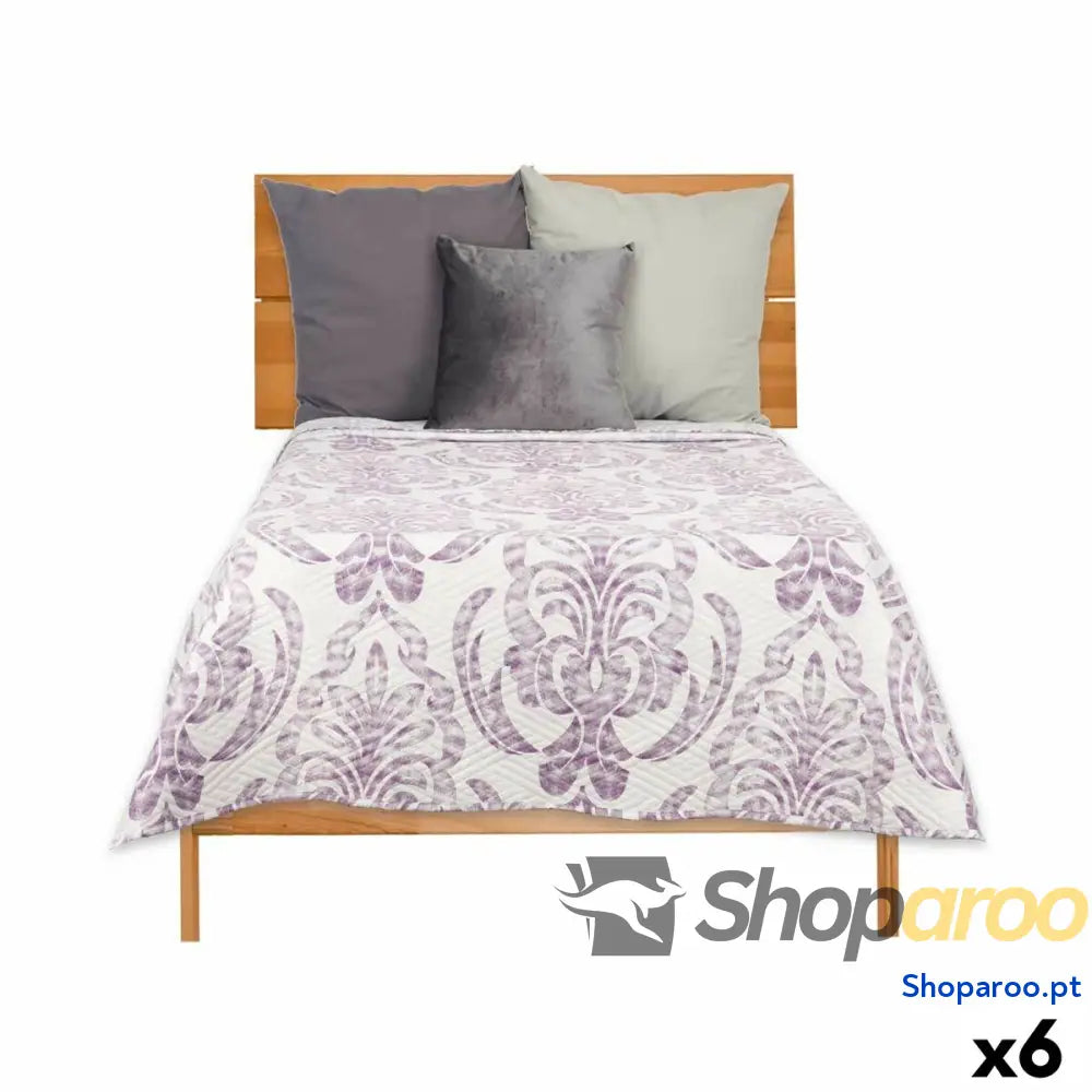 Colcha Reversível 240 x 260 cm Branco Roxo (6 Unidades)