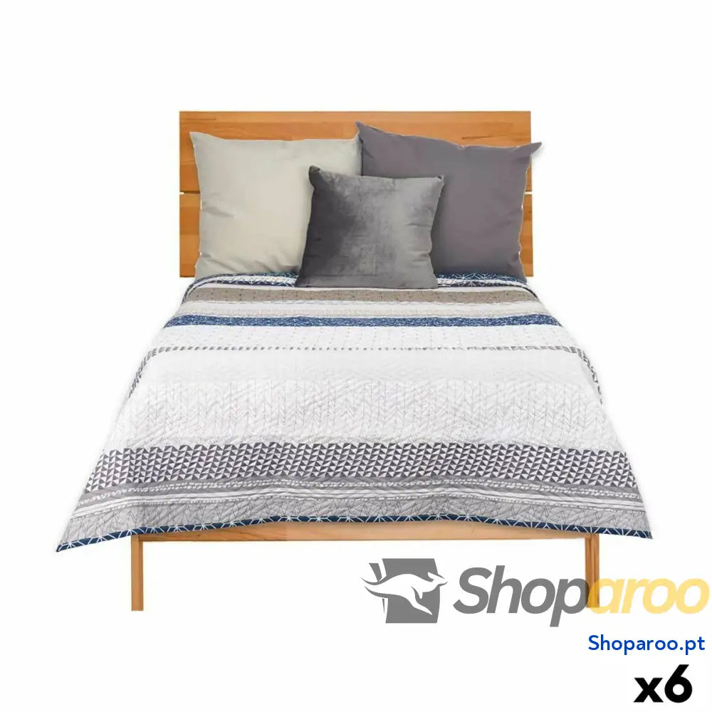 Colcha Reversível 240 x 260 cm Hexágonos Azul Branco Cinzento (6 Unidades)