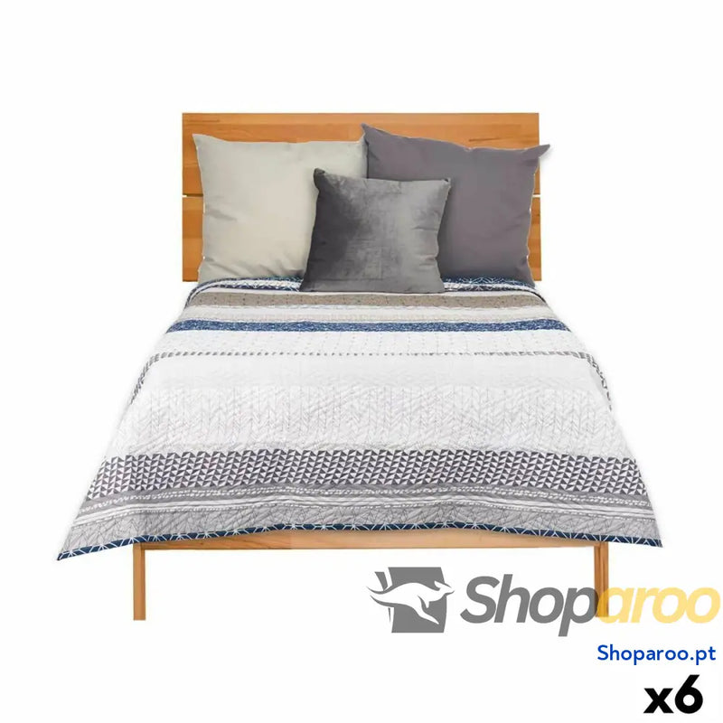 Colcha Reversível 240 x 260 cm Hexágonos Azul Branco Cinzento (6 Unidades)