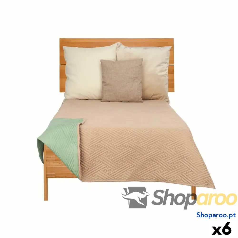 Colcha Reversível 240 x 260 cm Verde Bege (6 Unidades)