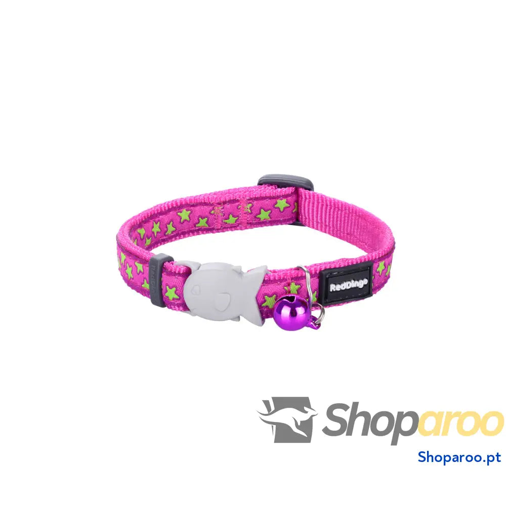 Coleira para Gato Red Dingo Stars Lime on Hot 20-32 cm Cor de Rosa