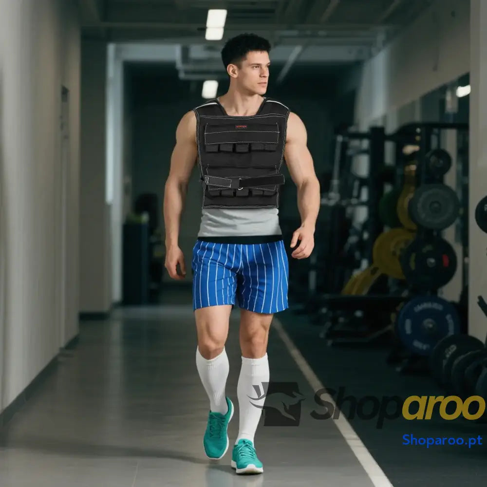 Colete de Pesos 20 kg Musculação Ajustável com Bandas Reflectoras Cross Training Preto