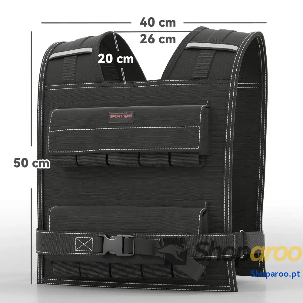Colete de Pesos 20 kg Musculação Ajustável com Bandas Reflectoras Cross Training Preto
