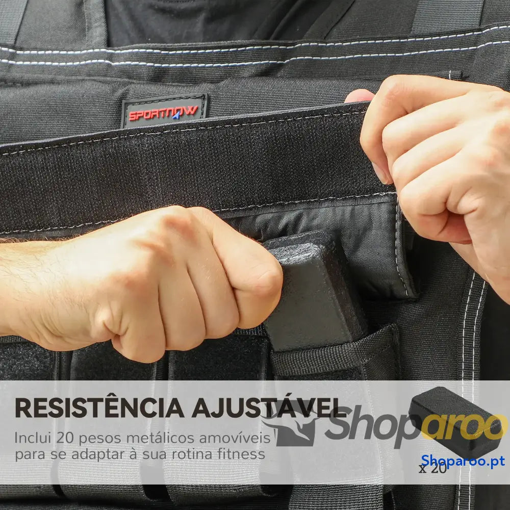 Colete de Pesos 20 kg Musculação Ajustável com Bandas Reflectoras Cross Training Preto