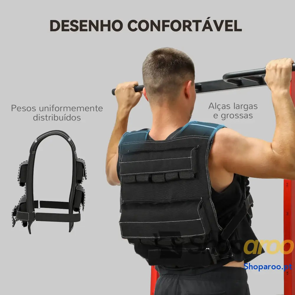Colete de Pesos 20 kg Musculação Ajustável com Bandas Reflectoras Cross Training Preto