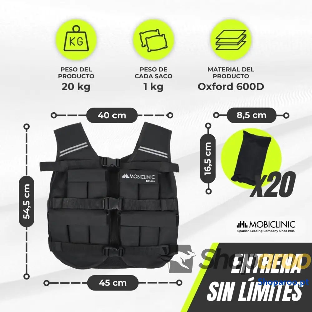 Colete lastrado colete de peso ajustável resistente tecido Oxford 600D incluído faixas refletoras respirável com pesos
