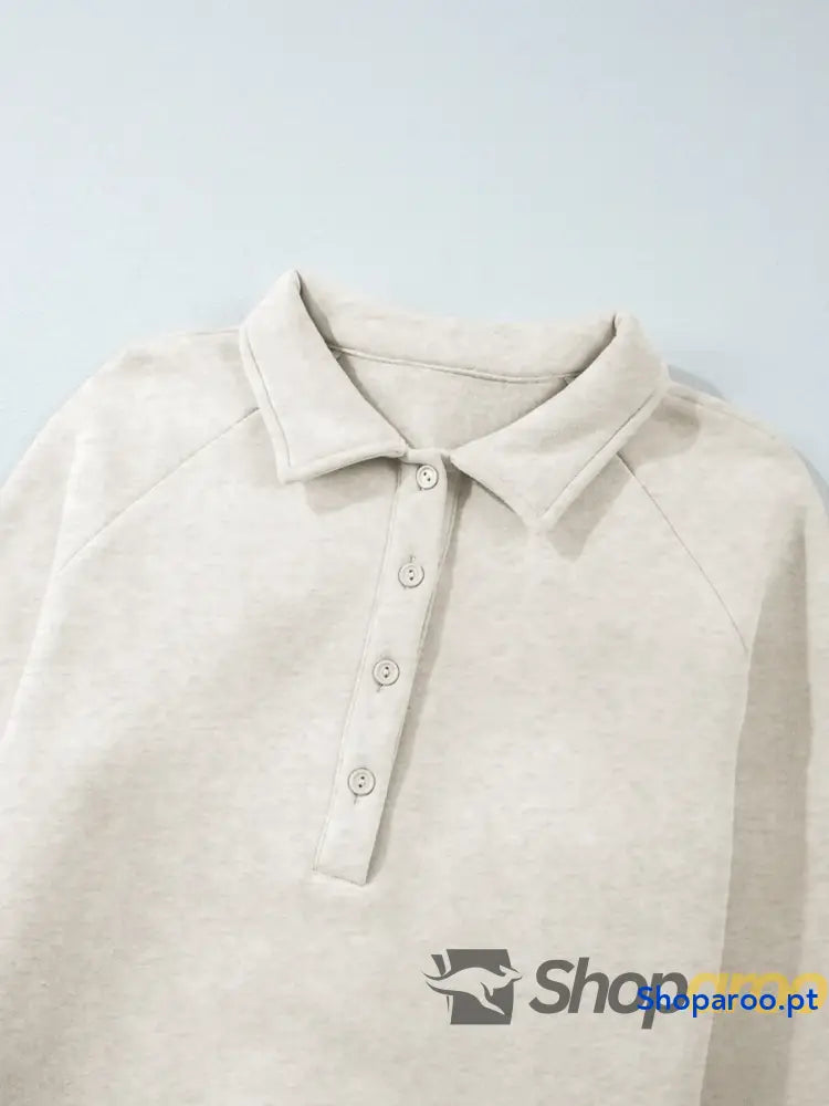 Collared Sweatshirt and High Waist Pants Active Set