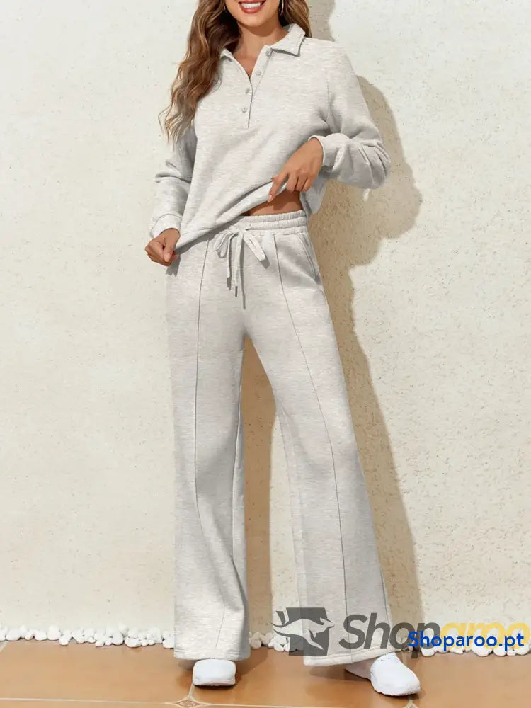 Collared Sweatshirt and High Waist Pants Active Set